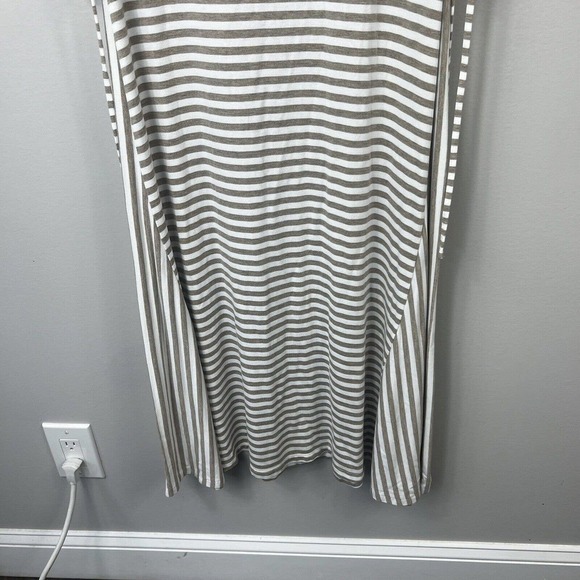 Chico's Tan White Striped Tank Midi Dress Sz 1 M 8 Sleeveless Side ties - Picture 4 of 12